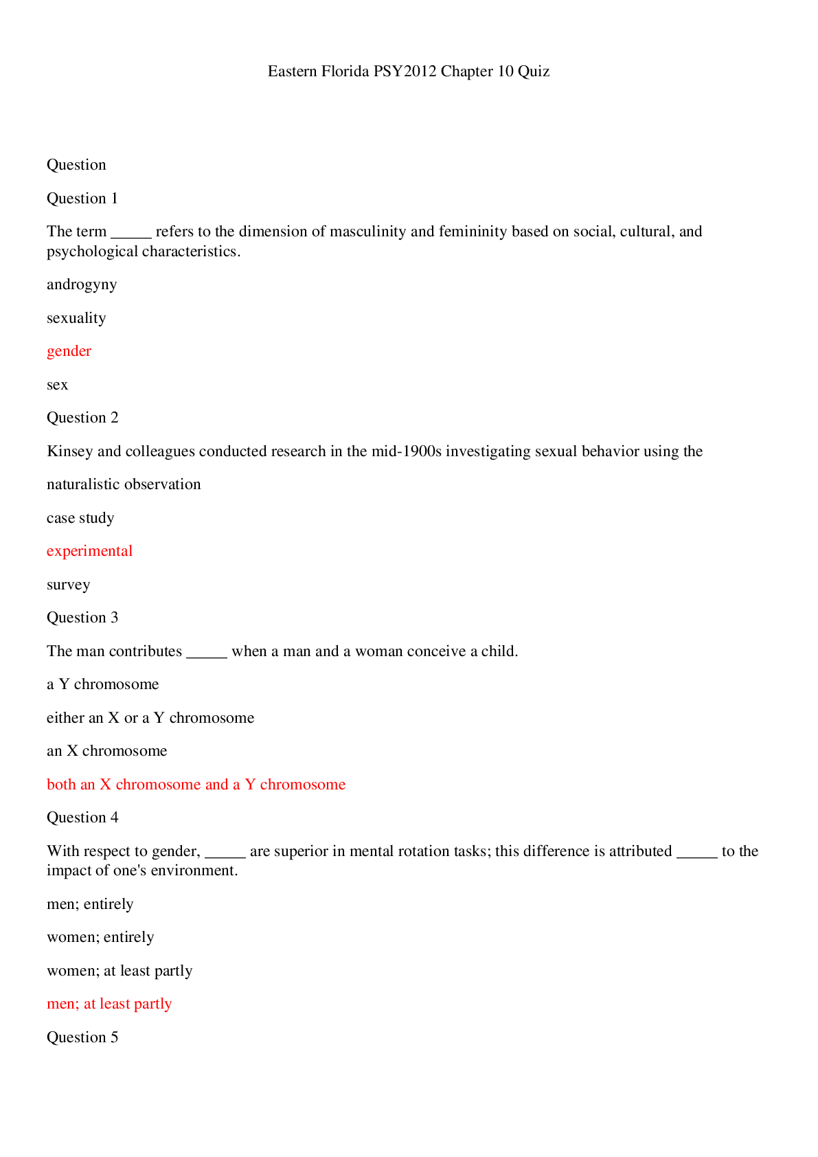 Preview of Eastern Florida PSY2012 Chapter 10 Quiz/Eastern Florida PSY2012 Chapter 10 Quiz